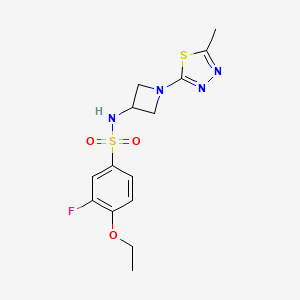 molecular formula C14H17FN4O3S2 B2970574 4-Ethoxy-3-fluoro-N-[1-(5-methyl-1,3,4-thiadiazol-2-yl)azetidin-3-yl]benzenesulfonamide CAS No. 2415623-49-1