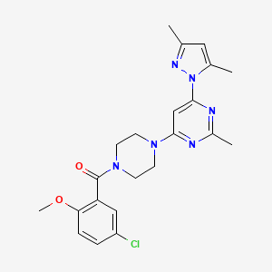 molecular formula C22H25ClN6O2 B2970581 (5-氯-2-甲氧基苯基)(4-(6-(3,5-二甲基-1H-吡唑-1-基)-2-甲基嘧啶-4-基)哌嗪-1-基)甲苯酮 CAS No. 1170068-70-8