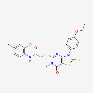 molecular formula C23H21ClN4O3S3 B2970602 N-(2-chloro-4-methylphenyl)-2-((3-(4-ethoxyphenyl)-6-methyl-7-oxo-2-thioxo-2,3,6,7-tetrahydrothiazolo[4,5-d]pyrimidin-5-yl)thio)acetamide CAS No. 1112419-11-0