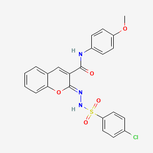 molecular formula C23H18ClN3O5S B2970604 (2Z)-2-[(4-chlorophenyl)sulfonylhydrazinylidene]-N-(4-methoxyphenyl)chromene-3-carboxamide CAS No. 866346-99-8