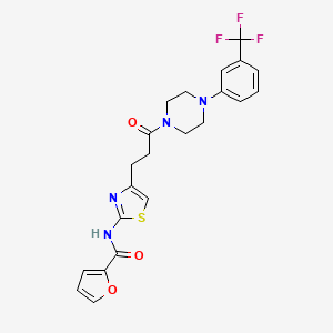 molecular formula C22H21F3N4O3S B2970612 N-(4-(3-oxo-3-(4-(3-(trifluoromethyl)phenyl)piperazin-1-yl)propyl)thiazol-2-yl)furan-2-carboxamide CAS No. 1049376-34-2