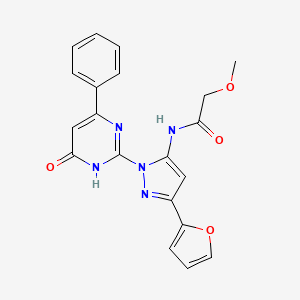 molecular formula C20H17N5O4 B2970614 N-(3-(furan-2-yl)-1-(6-oxo-4-phenyl-1,6-dihydropyrimidin-2-yl)-1H-pyrazol-5-yl)-2-methoxyacetamide CAS No. 1207027-81-3