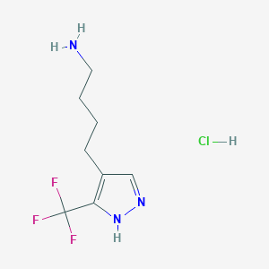 molecular formula C8H13ClF3N3 B2970616 4-[5-(Trifluoromethyl)-1H-pyrazol-4-yl]butan-1-amine;hydrochloride CAS No. 2247107-91-9