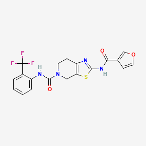 molecular formula C19H15F3N4O3S B2970630 2-(furan-3-carboxamido)-N-(2-(trifluoromethyl)phenyl)-6,7-dihydrothiazolo[5,4-c]pyridine-5(4H)-carboxamide CAS No. 1428366-91-9