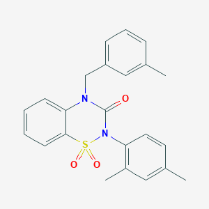 molecular formula C23H22N2O3S B2970645 2-(2,4-dimethylphenyl)-4-(3-methylbenzyl)-2H-benzo[e][1,2,4]thiadiazin-3(4H)-one 1,1-dioxide CAS No. 941907-08-0