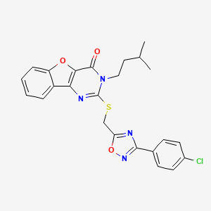 molecular formula C24H21ClN4O3S B2970662 2-(((3-(4-chlorophenyl)-1,2,4-oxadiazol-5-yl)methyl)thio)-3-isopentylbenzofuro[3,2-d]pyrimidin-4(3H)-one CAS No. 1031970-06-5
