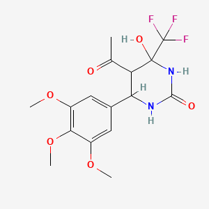 molecular formula C16H19F3N2O6 B2970666 5-acetyl-4-hydroxy-4-(trifluoromethyl)-6-(3,4,5-trimethoxyphenyl)tetrahydropyrimidin-2(1H)-one CAS No. 1005041-62-2