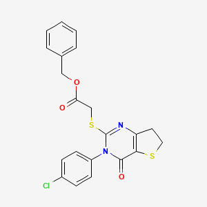 molecular formula C21H17ClN2O3S2 B2970669 2-((3-(4-氯苯基)-4-氧代-3,4,6,7-四氢噻吩并[3,2-d]嘧啶-2-基)硫代)乙酸苄酯 CAS No. 687565-39-5