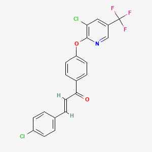 molecular formula C21H12Cl2F3NO2 B2970677 3-(4-Chlorophenyl)-1-(4-{[3-chloro-5-(trifluoromethyl)-2-pyridinyl]oxy}phenyl)-2-propen-1-one CAS No. 338401-30-2