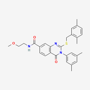 molecular formula C29H31N3O3S B2970678 2-((2,5-dimethylbenzyl)thio)-3-(3,5-dimethylphenyl)-N-(2-methoxyethyl)-4-oxo-3,4-dihydroquinazoline-7-carboxamide CAS No. 1115507-26-0