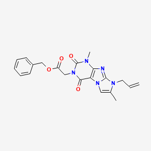 molecular formula C21H21N5O4 B2970704 苯甲基 2-(8-烯丙基-1,7-二甲基-2,4-二氧代-1H-咪唑并[2,1-f]嘌呤-3(2H,4H,8H)-基)乙酸酯 CAS No. 887464-74-6