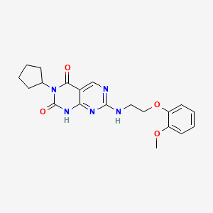 molecular formula C20H23N5O4 B2970723 3-cyclopentyl-7-{[2-(2-methoxyphenoxy)ethyl]amino}pyrimido[4,5-d]pyrimidine-2,4(1H,3H)-dione CAS No. 1396863-91-4