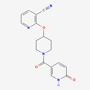 molecular formula C17H16N4O3 B2970737 2-((1-(6-Oxo-1,6-dihydropyridine-3-carbonyl)piperidin-4-yl)oxy)nicotinonitrile CAS No. 1797224-79-3