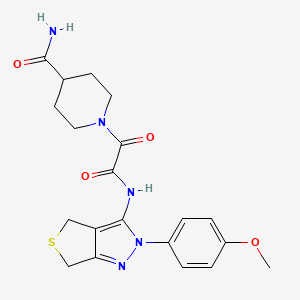 molecular formula C20H23N5O4S B2970755 1-(2-((2-(4-methoxyphenyl)-4,6-dihydro-2H-thieno[3,4-c]pyrazol-3-yl)amino)-2-oxoacetyl)piperidine-4-carboxamide CAS No. 941992-34-3