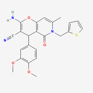 molecular formula C23H21N3O4S B2970762 2-amino-4-(3,4-dimethoxyphenyl)-7-methyl-5-oxo-6-(thiophen-2-ylmethyl)-4H-pyrano[3,2-c]pyridine-3-carbonitrile CAS No. 712295-91-5