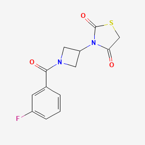 molecular formula C13H11FN2O3S B2970766 3-(1-(3-Fluorobenzoyl)azetidin-3-yl)thiazolidine-2,4-dione CAS No. 2034425-12-0
