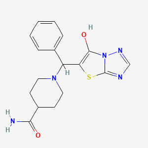 molecular formula C17H19N5O2S B2970773 1-((6-Hydroxythiazolo[3,2-b][1,2,4]triazol-5-yl)(phenyl)methyl)piperidine-4-carboxamide CAS No. 868219-22-1