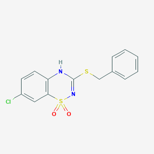 molecular formula C14H11ClN2O2S2 B2970774 3-(benzylthio)-7-chloro-4H-benzo[e][1,2,4]thiadiazine 1,1-dioxide CAS No. 40009-50-5