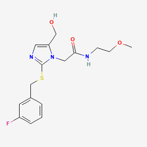 molecular formula C16H20FN3O3S B2970791 2-(2-((3-氟苄基)硫代)-5-(羟甲基)-1H-咪唑-1-基)-N-(2-甲氧基乙基)乙酰胺 CAS No. 921525-97-5
