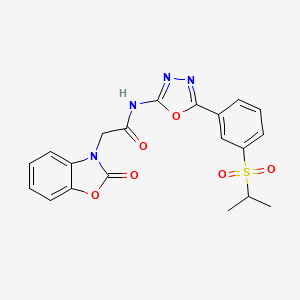 molecular formula C20H18N4O6S B2970793 N-(5-(3-(isopropylsulfonyl)phenyl)-1,3,4-oxadiazol-2-yl)-2-(2-oxobenzo[d]oxazol-3(2H)-yl)acetamide CAS No. 1203239-15-9