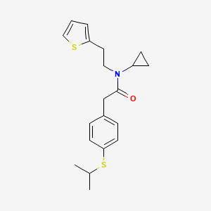 molecular formula C20H25NOS2 B2970796 N-环丙基-2-(4-(异丙硫基)苯基)-N-(2-(噻吩-2-基)乙基)乙酰胺 CAS No. 1396800-38-6