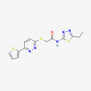 molecular formula C14H13N5OS3 B2970814 N-(5-ethyl-1,3,4-thiadiazol-2-yl)-2-[(6-thien-2-ylpyridazin-3-yl)thio]acetamide CAS No. 872704-30-8