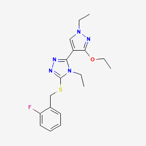 molecular formula C18H22FN5OS B2970815 3-(3-ethoxy-1-ethyl-1H-pyrazol-4-yl)-4-ethyl-5-((2-fluorobenzyl)thio)-4H-1,2,4-triazole CAS No. 1013779-03-7