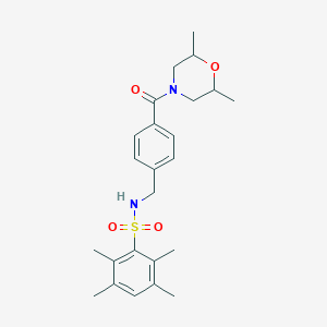 N-(4-(2,6-dimethylmorpholine-4-carbonyl)benzyl)-2,3,5,6-tetramethylbenzenesulfonamide
