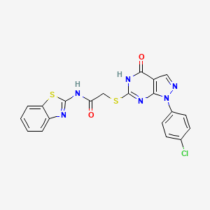 molecular formula C20H13ClN6O2S2 B2970838 N-(benzo[d]thiazol-2-yl)-2-((1-(4-chlorophenyl)-4-oxo-4,5-dihydro-1H-pyrazolo[3,4-d]pyrimidin-6-yl)thio)acetamide CAS No. 851123-11-0
