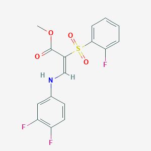 molecular formula C16H12F3NO4S B2970839 甲基 (2E)-3-[(3,4-二氟苯基)氨基]-2-[(2-氟苯基)磺酰基]丙烯酸酯 CAS No. 1327193-75-8