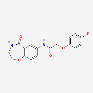 molecular formula C17H15FN2O4 B2970857 2-(4-氟苯氧基)-N-(5-氧代-2,3,4,5-四氢苯并[f][1,4]恶杂环庚-7-基)乙酰胺 CAS No. 922078-90-8