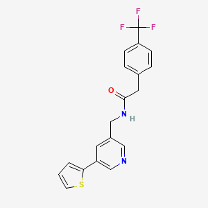 molecular formula C19H15F3N2OS B2970867 N-((5-(thiophen-2-yl)pyridin-3-yl)methyl)-2-(4-(trifluoromethyl)phenyl)acetamide CAS No. 2034486-08-1