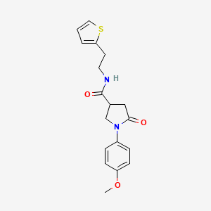 molecular formula C18H20N2O3S B2970869 1-(4-甲氧基苯基)-5-氧代-N-[2-(噻吩-2-基)乙基]吡咯烷-3-甲酰胺 CAS No. 1048893-69-1