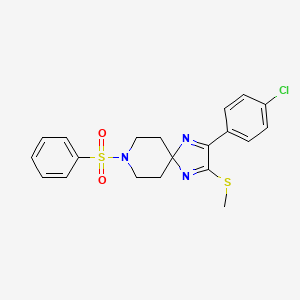 molecular formula C20H20ClN3O2S2 B2970875 2-(4-Chlorophenyl)-3-(methylsulfanyl)-1,4,8-triazaspiro[4.5]deca-1,3-dien-8-yl phenyl sulfone CAS No. 932339-85-0