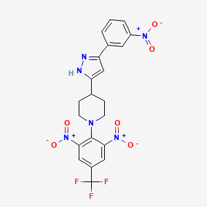 molecular formula C21H17F3N6O6 B2970888 1-[2,6-dinitro-4-(trifluoromethyl)phenyl]-4-[5-(3-nitrophenyl)-1H-pyrazol-3-yl]piperidine CAS No. 1025769-22-5