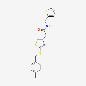 molecular formula C18H18N2OS3 B2970893 2-(2-((4-methylbenzyl)thio)thiazol-4-yl)-N-(thiophen-2-ylmethyl)acetamide CAS No. 941923-09-7
