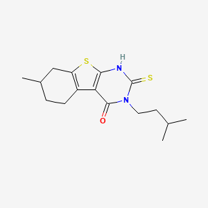 molecular formula C16H22N2OS2 B2970903 7-methyl-3-(3-methylbutyl)-2-sulfanylidene-5,6,7,8-tetrahydro-1H-[1]benzothiolo[2,3-d]pyrimidin-4-one CAS No. 571919-27-2