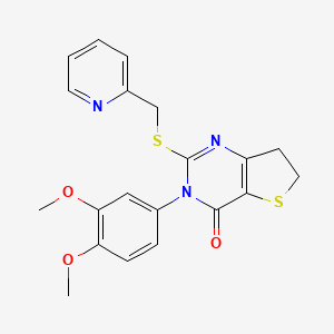 molecular formula C20H19N3O3S2 B2970904 3-(3,4-dimethoxyphenyl)-2-((pyridin-2-ylmethyl)thio)-6,7-dihydrothieno[3,2-d]pyrimidin-4(3H)-one CAS No. 887453-29-4