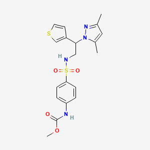 molecular formula C19H22N4O4S2 B2970907 methyl (4-(N-(2-(3,5-dimethyl-1H-pyrazol-1-yl)-2-(thiophen-3-yl)ethyl)sulfamoyl)phenyl)carbamate CAS No. 2034594-87-9