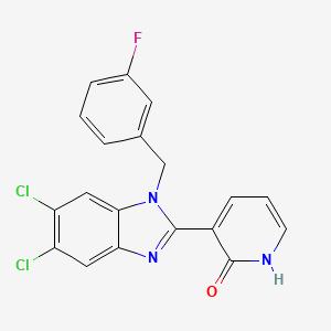 molecular formula C19H12Cl2FN3O B2970910 3-[5,6-dichloro-1-(3-fluorobenzyl)-1H-1,3-benzimidazol-2-yl]-2(1H)-pyridinone CAS No. 338774-28-0