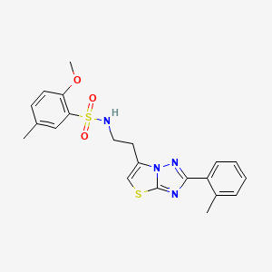 molecular formula C21H22N4O3S2 B2970911 2-甲氧基-5-甲基-N-(2-(2-(邻甲苯基)噻唑并[3,2-b][1,2,4]三唑-6-基)乙基)苯磺酰胺 CAS No. 946357-60-4