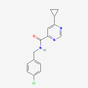 molecular formula C15H14ClN3O B2970919 N-[(4-Chlorophenyl)methyl]-6-cyclopropylpyrimidine-4-carboxamide CAS No. 2380166-68-5