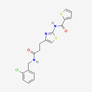 molecular formula C18H16ClN3O2S2 B2970921 N-(4-(3-((2-chlorobenzyl)amino)-3-oxopropyl)thiazol-2-yl)thiophene-2-carboxamide CAS No. 1021133-33-4