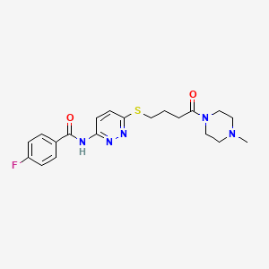 molecular formula C20H24FN5O2S B2970934 4-氟-N-(6-((4-(4-甲基哌嗪-1-基)-4-氧代丁基)硫)吡啶嗪-3-基)苯甲酰胺 CAS No. 1105248-60-9