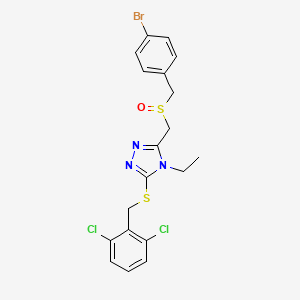 molecular formula C19H18BrCl2N3OS2 B2970944 3-{[(4-bromobenzyl)sulfinyl]methyl}-5-[(2,6-dichlorobenzyl)sulfanyl]-4-ethyl-4H-1,2,4-triazole CAS No. 344275-04-3