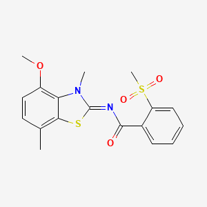 molecular formula C18H18N2O4S2 B2970964 (E)-N-(4-甲氧基-3,7-二甲苯并[d]噻唑-2(3H)-亚基)-2-(甲磺酰基)苯甲酰胺 CAS No. 896280-21-0