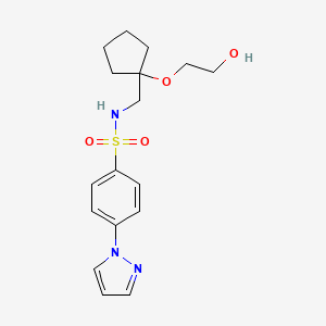 molecular formula C17H23N3O4S B2970968 N-((1-(2-hydroxyethoxy)cyclopentyl)methyl)-4-(1H-pyrazol-1-yl)benzenesulfonamide CAS No. 2176152-10-4