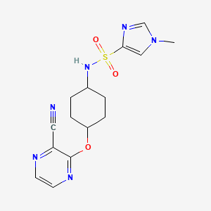 molecular formula C15H18N6O3S B2970969 N-((1r,4r)-4-((3-cyanopyrazin-2-yl)oxy)cyclohexyl)-1-methyl-1H-imidazole-4-sulfonamide CAS No. 2034452-39-4