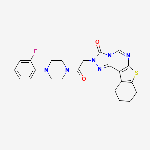 molecular formula C23H23FN6O2S B2970983 2-(2-(4-(2-fluorophenyl)piperazin-1-yl)-2-oxoethyl)-8,9,10,11-tetrahydrobenzo[4,5]thieno[3,2-e][1,2,4]triazolo[4,3-c]pyrimidin-3(2H)-one CAS No. 1358560-90-3