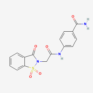 molecular formula C16H13N3O5S B2970991 4-(2-(1,1-dioxido-3-oxobenzo[d]isothiazol-2(3H)-yl)acetamido)benzamide CAS No. 502912-90-5